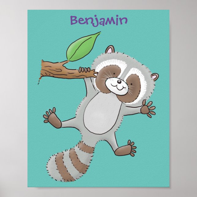 Cute happy racoon baby cartoon illustration poster (Front)