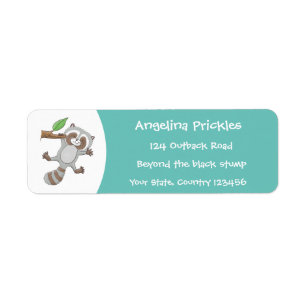 Cute happy racoon baby cartoon illustration return address label