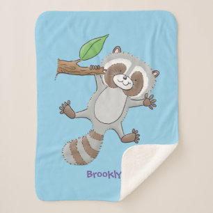Cute happy racoon baby cartoon illustration  sherpa blanket