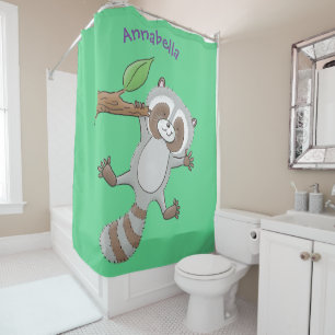 Cute happy racoon baby cartoon illustration shower curtain