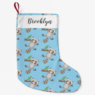 Cute happy racoon baby cartoon illustration small christmas stocking