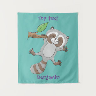 Cute happy racoon baby cartoon illustration  tapestry