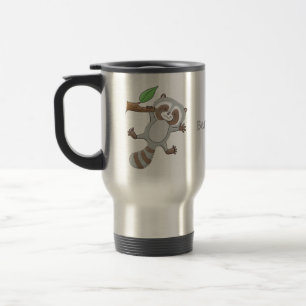 Cute happy racoon baby cartoon illustration travel mug