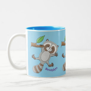 Cute happy racoon baby cartoon illustration Two-Tone coffee mug