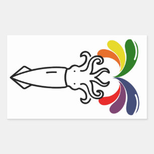 Cute Happy Rainbow Gay Pride Squid LGBTQ2S+ Rectangular Sticker