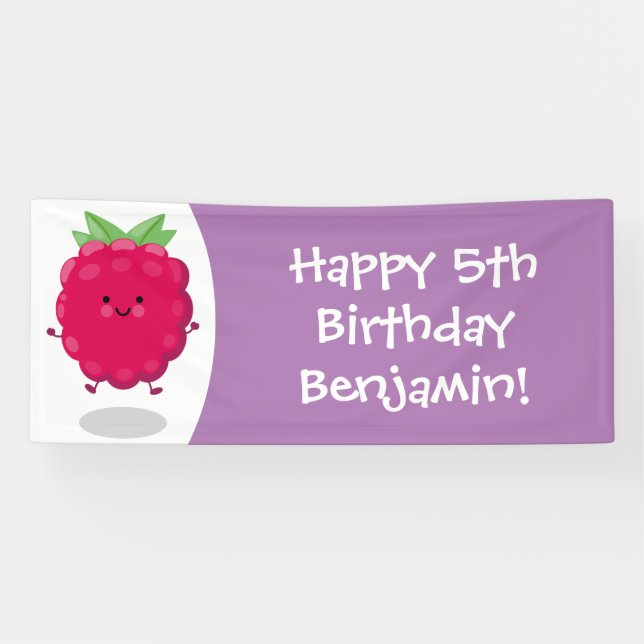 Cute happy raspberry cartoon illustration banner (Horizontal)
