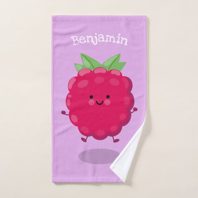 Cute happy raspberry cartoon illustration bath towel set (Hand Towel)