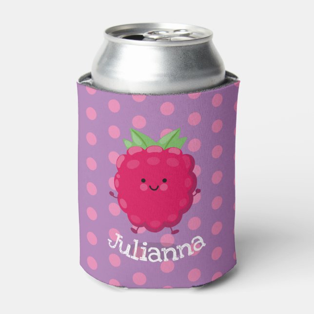 Cute happy raspberry cartoon illustration can cooler (Can Front)