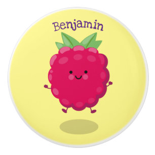 Cute happy raspberry cartoon illustration ceramic knob