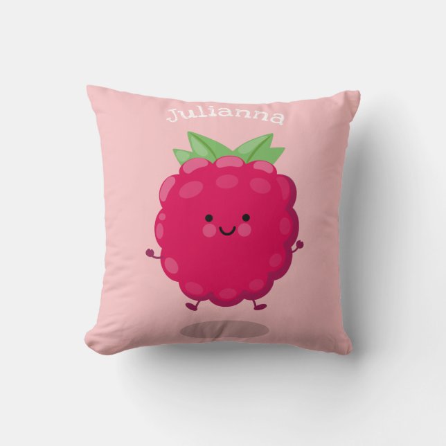 Cute happy raspberry cartoon illustration cushion (Front)