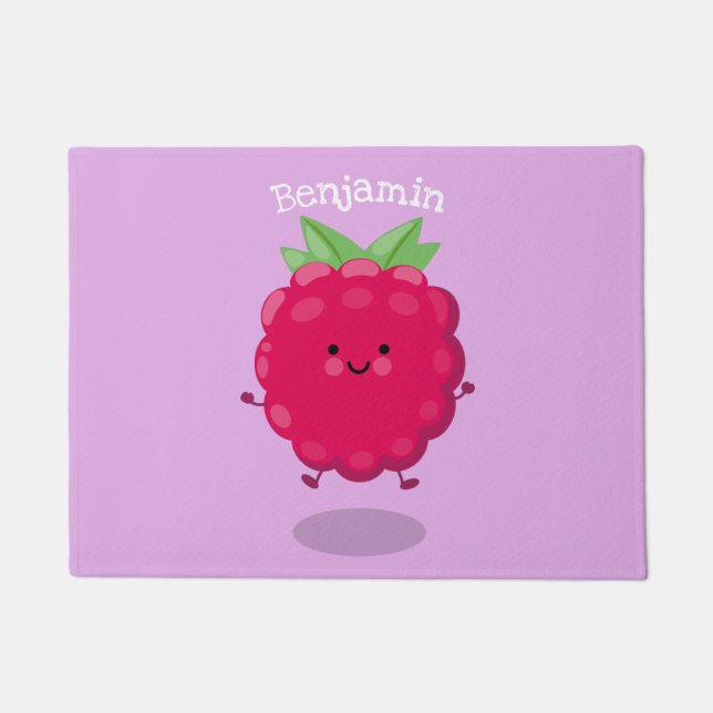 Cute happy raspberry cartoon illustration doormat (Front)