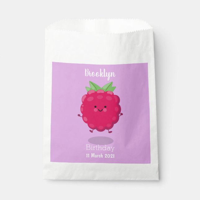 Cute happy raspberry cartoon illustration favour bag (Front)