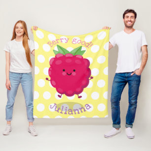 Cute happy raspberry cartoon illustration fleece blanket