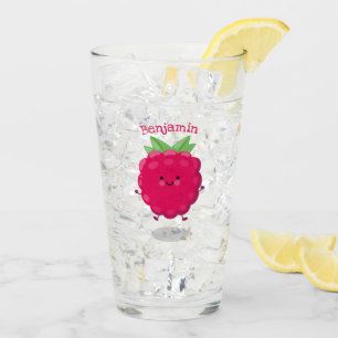 Cute happy raspberry cartoon illustration glass