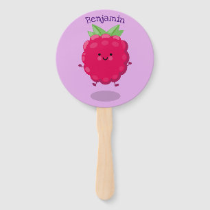Cute happy raspberry cartoon illustration hand fan