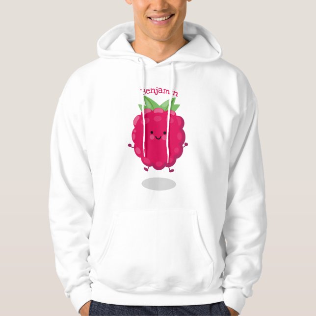 Cute happy raspberry cartoon illustration hoodie (Front)