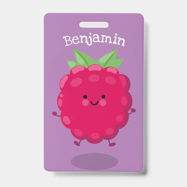 Cute happy raspberry cartoon illustration ID badge (Front)
