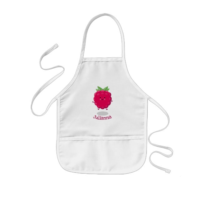 Cute happy raspberry cartoon illustration kids apron (Front)