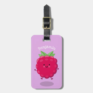 Cute happy raspberry cartoon illustration luggage tag