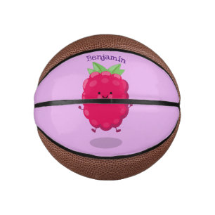 Cute happy raspberry cartoon illustration mini basketball