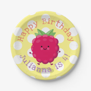 Cute happy raspberry cartoon illustration paper plate