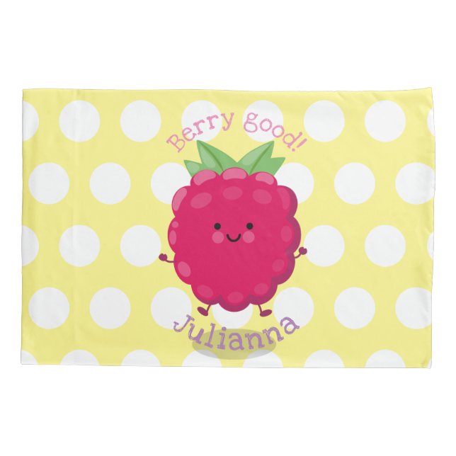 Cute happy raspberry cartoon illustration pillowcase (Back)