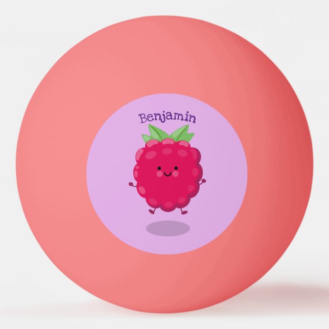 Cute happy raspberry cartoon illustration ping pong ball (Front)