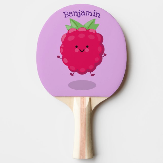 Cute happy raspberry cartoon illustration ping pong paddle (Front)