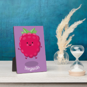 Cute happy raspberry cartoon illustration plaque