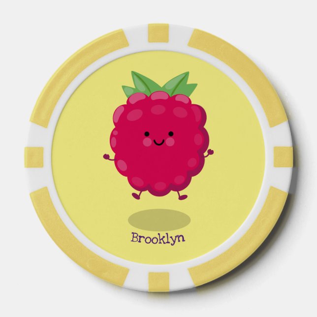 Cute happy raspberry cartoon illustration poker chips (Front)
