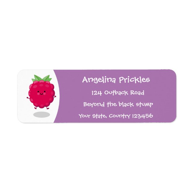 Cute happy raspberry cartoon illustration return address label (Front)