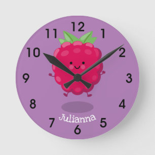 Cute happy raspberry cartoon illustration round clock