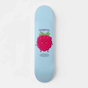 Cute happy raspberry cartoon illustration skateboard