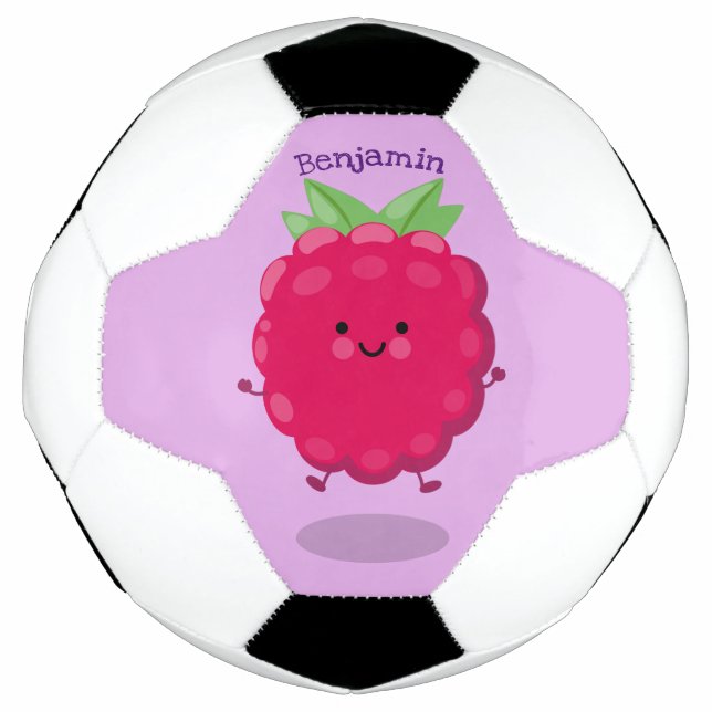 Cute happy raspberry cartoon illustration soccer ball (Front)