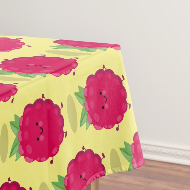 Cute happy raspberry cartoon illustration tablecloth (In Situ)