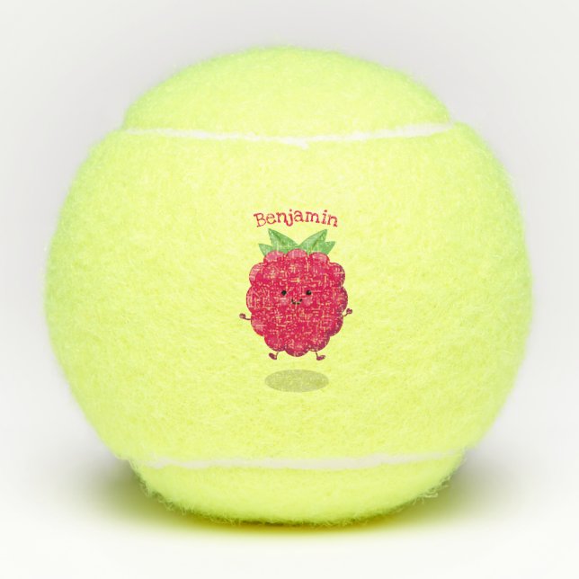 Cute happy raspberry cartoon illustration tennis balls (Front)