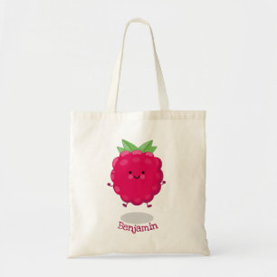 Cute happy raspberry cartoon illustration tote bag