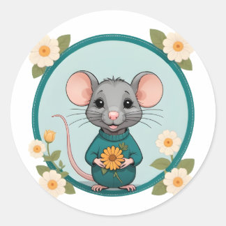 Cute Happy Ratty with Flowers Sticker