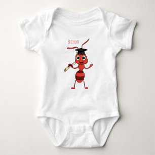 Cute happy red ant cartoon baby bodysuit