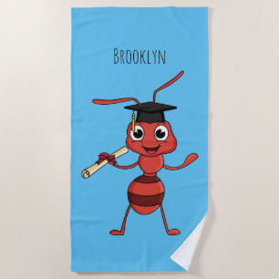 Cute happy red ant cartoon beach towel