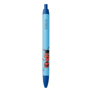 Cute happy red ant cartoon black ink pen