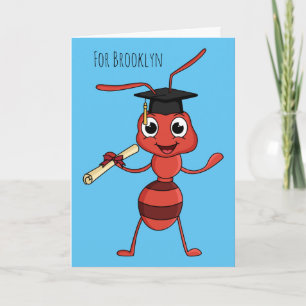 Cute happy red ant cartoon card