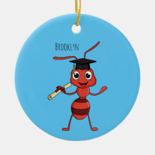 Cute happy red ant cartoon ceramic ornament