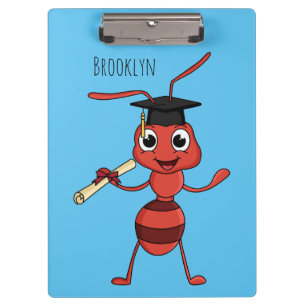 Cute happy red ant cartoon clipboard