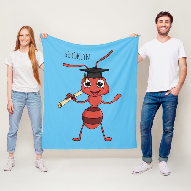 Cute happy red ant cartoon  fleece blanket (In Situ)