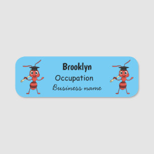 Cute happy red ant cartoon name tag