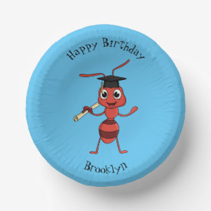 Cute happy red ant cartoon paper plate