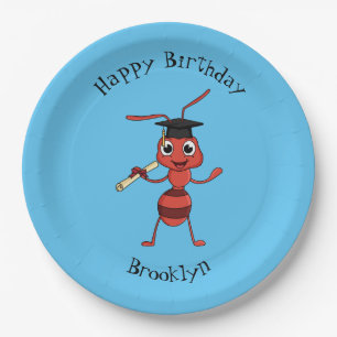 Cute happy red ant cartoon paper plate