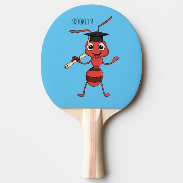 Cute happy red ant cartoon  ping pong paddle (Front)