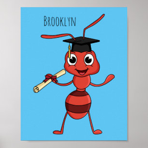 Cute happy red ant cartoon poster